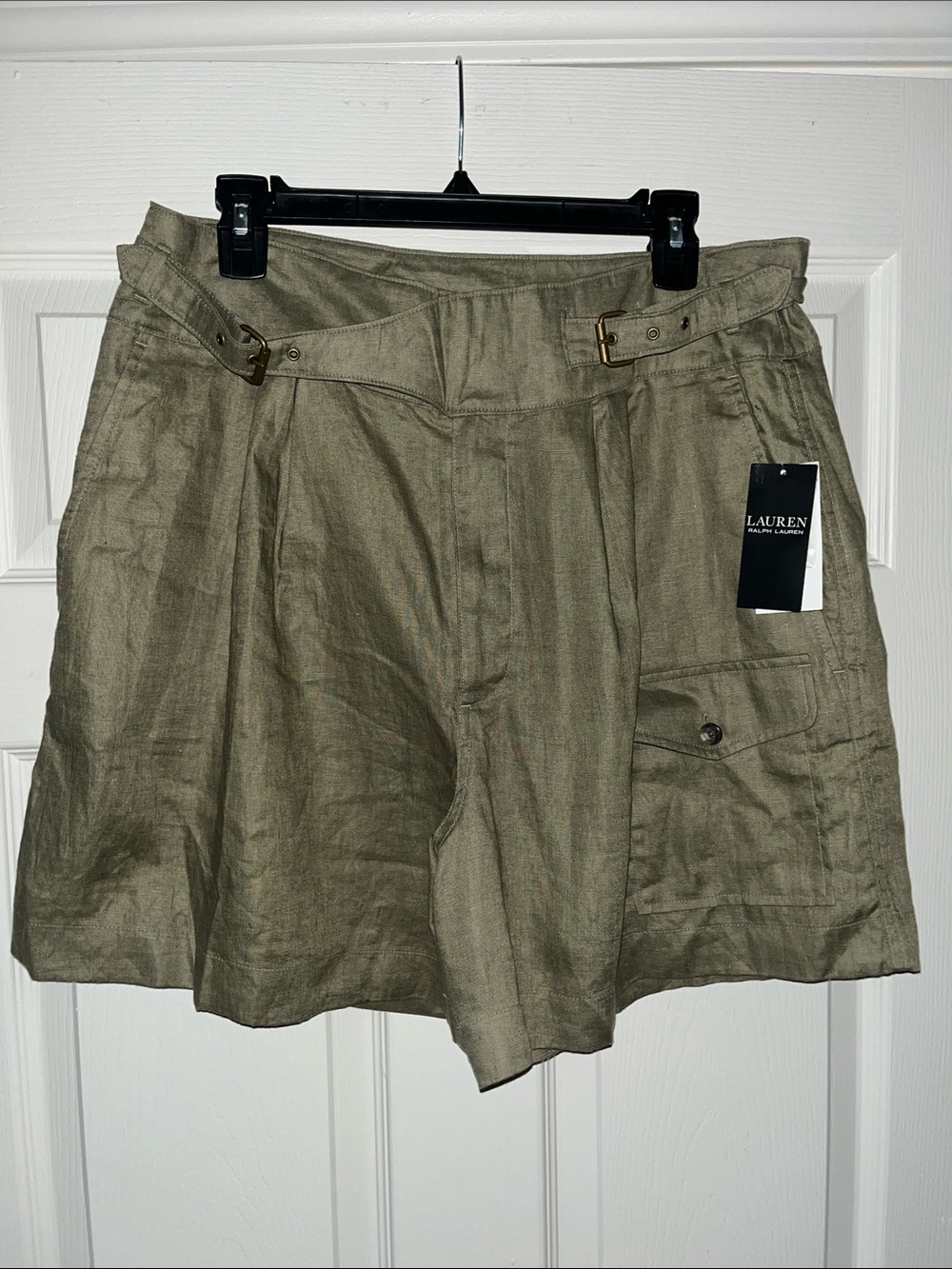 Lauren Ralph Lauren Olive Green Cargo Linen-Blend Shorts